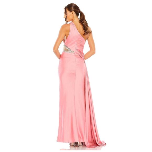 Ieena For Mac Duggal One Shoulder Embellished Satin Gown Pink Women's Size 8 NWT - Picture 3 of 12